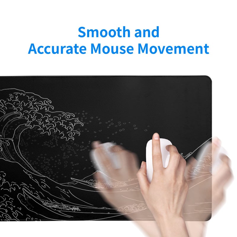 Brecoy Japanese Sea Wave Large Mouse Pad, Anime Black Gaming, Extended Kanagawa Mat Desk Pad, 3mm Thick Long Non-Slip Rubber Base Mice Pad, 31.5 X 11.8 Inch - Image 5