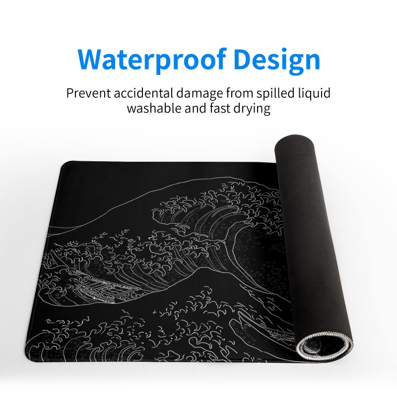Brecoy Japanese Sea Wave Large Mouse Pad, Anime Black Gaming, Extended Kanagawa Mat Desk Pad, 3mm Thick Long Non-Slip Rubber Base Mice Pad, 31.5 X 11.8 Inch - Image 4