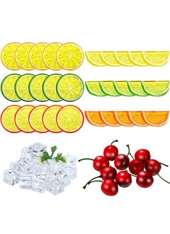 Mtlee MTLEE 90pcs Artificial Plant Fruit Decor Set, Including 30 Simulation Lemon Slices, 50 Clear Acrylic Ice Cubes, 10 Artificial Cherry Fruits for Home Decor, Wedding Vase Filler, Photo Prop  - Image 1