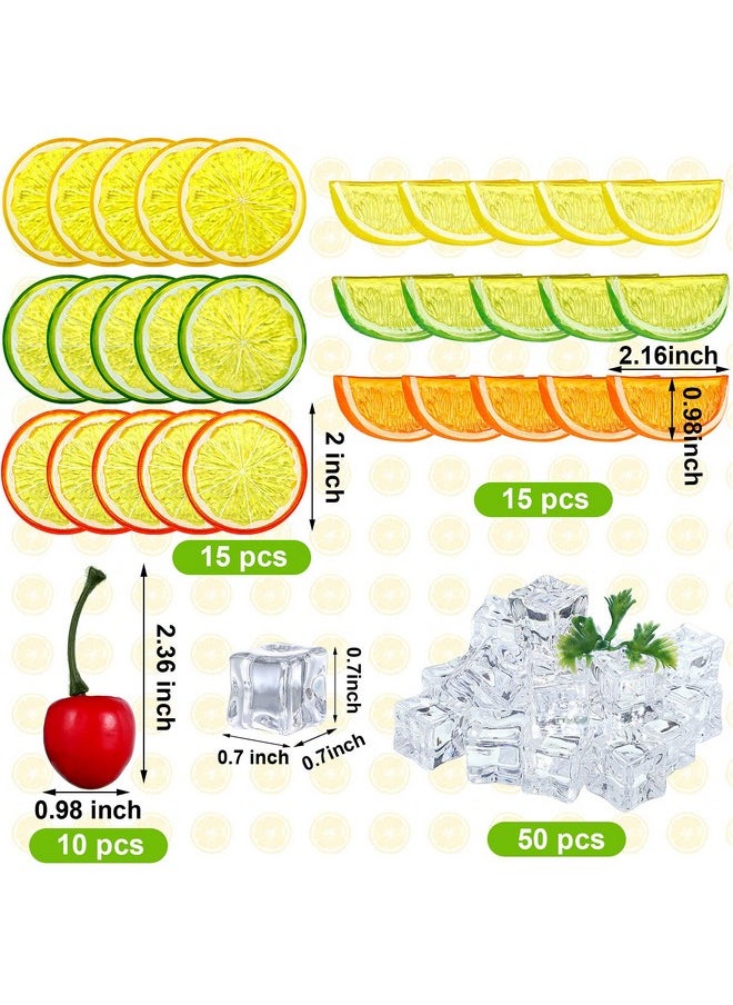 Mtlee - MTLEE 90pcs Artificial Plant Fruit Decor Set, Including 30 Simulation Lemon Slices, 50 Clear Acrylic Ice Cubes, 10 Artificial Cherry Fruits for Home Decor, Wedding Vase Filler, Photo Prop - Image 1