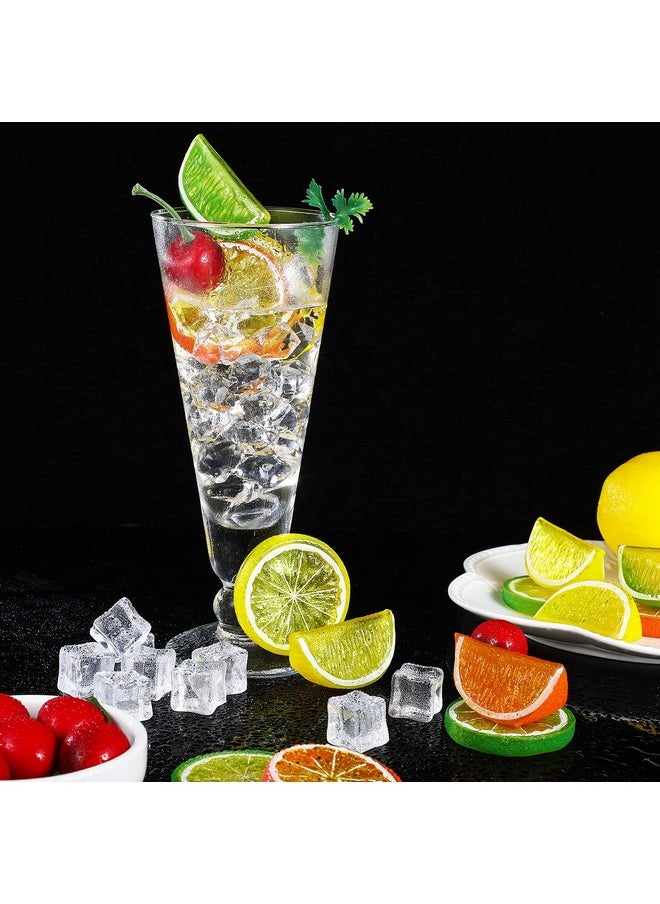 Mtlee - MTLEE 90pcs Artificial Plant Fruit Decor Set, Including 30 Simulation Lemon Slices, 50 Clear Acrylic Ice Cubes, 10 Artificial Cherry Fruits for Home Decor, Wedding Vase Filler, Photo Prop - Image 1