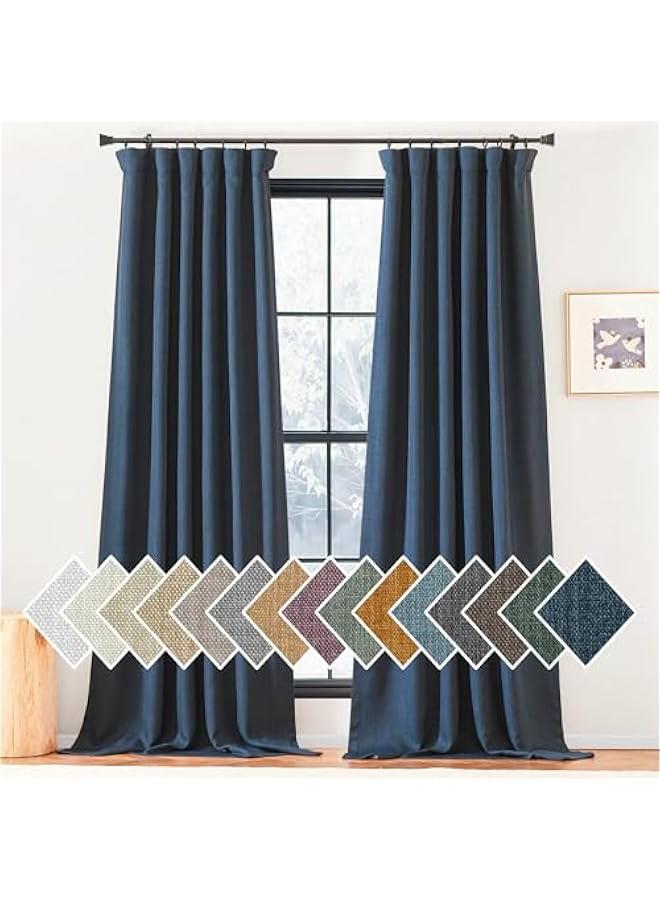 Arabest Room Darkening Navy Blue Curtains 84 inch Length, Rod Pocket/Back Tab/Hook Belt Primitive Faux Linen Thermal Insulated Window Drapes for Adult Boys Bedroom/Kids Room, W50 x L84, 2 Panels  - Image 1