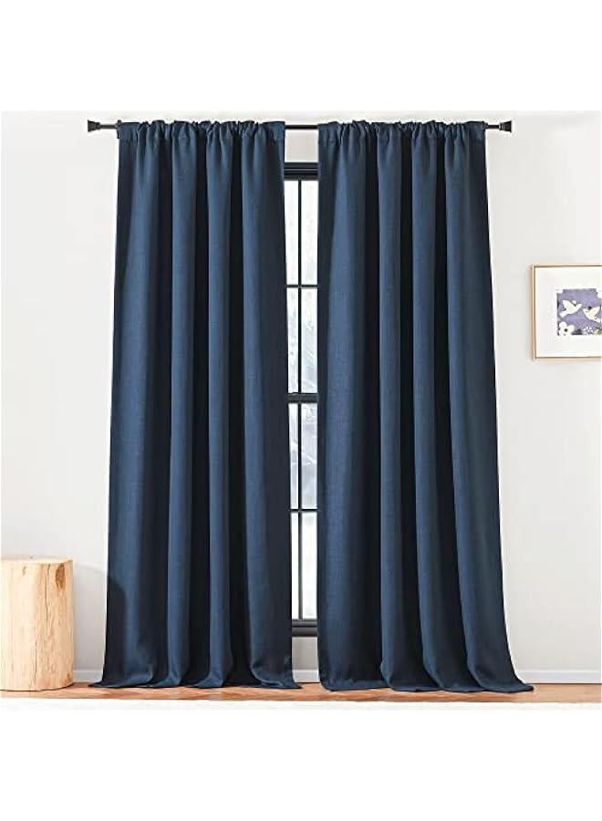 Arabest Room Darkening Navy Blue Curtains 84 inch Length, Rod Pocket/Back Tab/Hook Belt Primitive Faux Linen Thermal Insulated Window Drapes for Adult Boys Bedroom/Kids Room, W50 x L84, 2 Panels  - Image 3