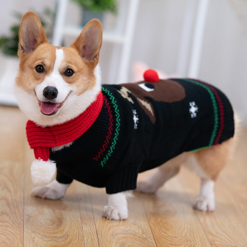 KUTKUT Dog Christmas Sweater Soft Warm Fall Winter Turtleneck Knitted Puppy Clothes Cute Reindeer Black Xmas Short Sleeves Clothing for Small Medium Dogs Cat (SIZE: XXL, Adjustable Chest: 65cm - 75cm) - Image 5