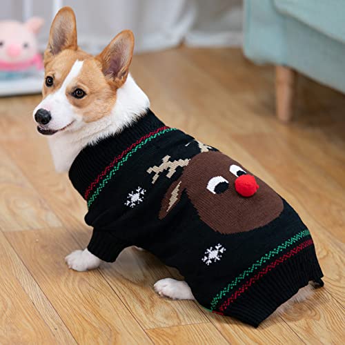 KUTKUT Dog Christmas Sweater Soft Warm Fall Winter Turtleneck Knitted Puppy Clothes Cute Reindeer Black Xmas Short Sleeves Clothing for Small Medium Dogs Cat (SIZE: XXL, Adjustable Chest: 65cm - 75cm) - Image 3