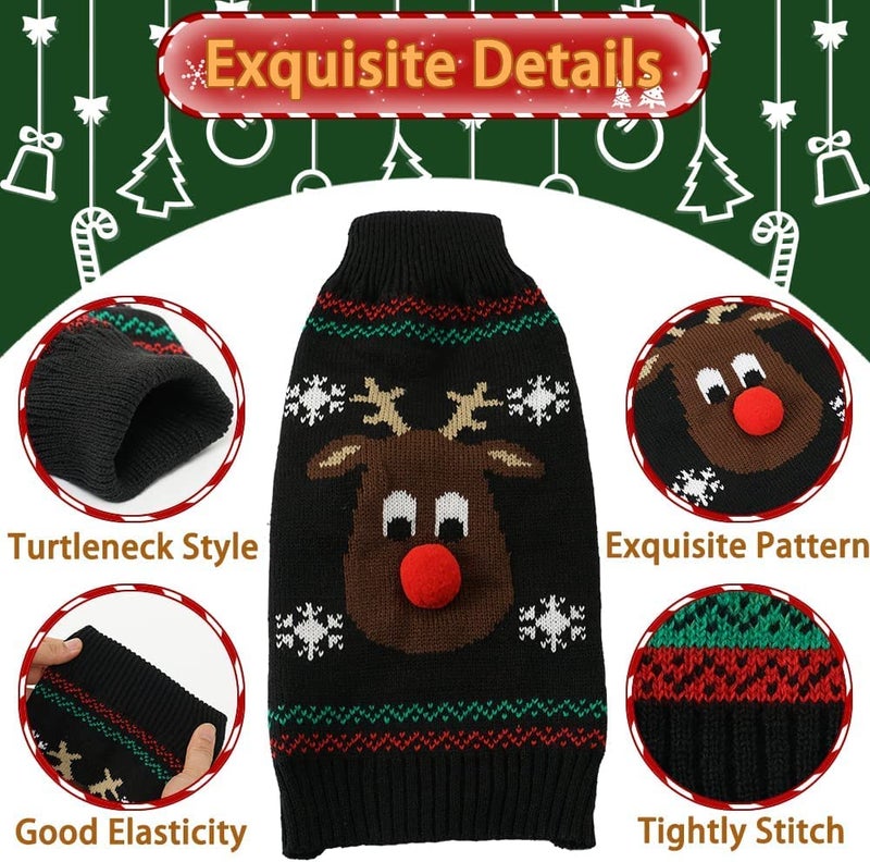 KUTKUT Dog Christmas Sweater Soft Warm Fall Winter Turtleneck Knitted Puppy Clothes Cute Reindeer Black Xmas Short Sleeves Clothing for Small Medium Dogs Cat (SIZE: XXL, Adjustable Chest: 65cm - 75cm) - Image 2
