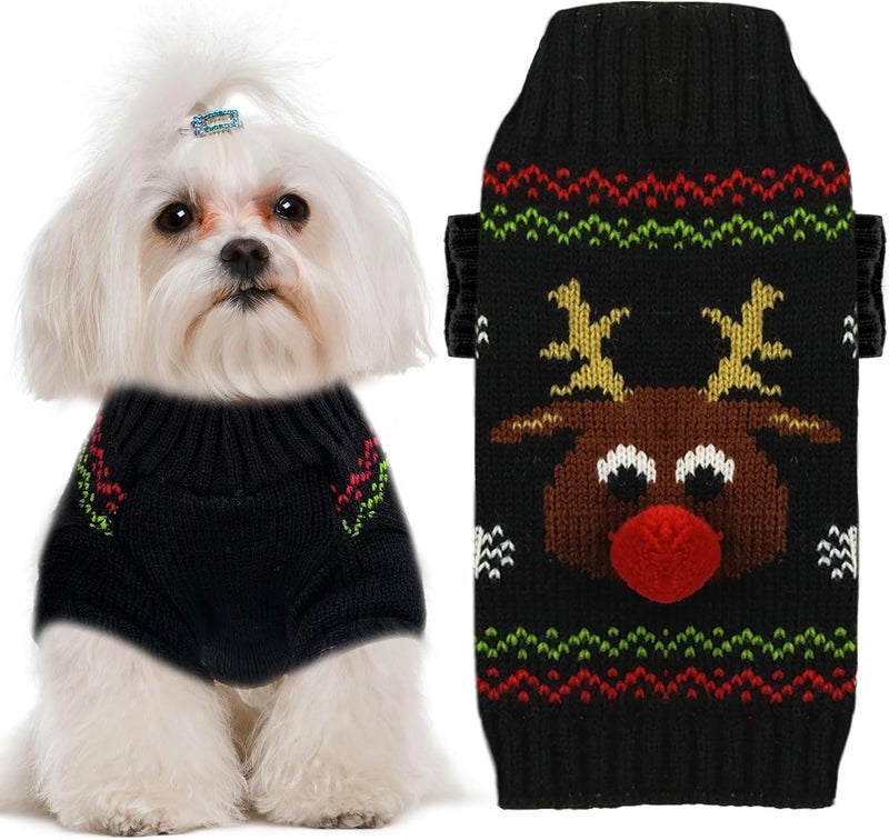 KUTKUT Dog Christmas Sweater Soft Warm Fall Winter Turtleneck Knitted Puppy Clothes Cute Reindeer Black Xmas Short Sleeves Clothing for Small Medium Dogs Cat (SIZE: XXL, Adjustable Chest: 65cm - 75cm) - Image 1