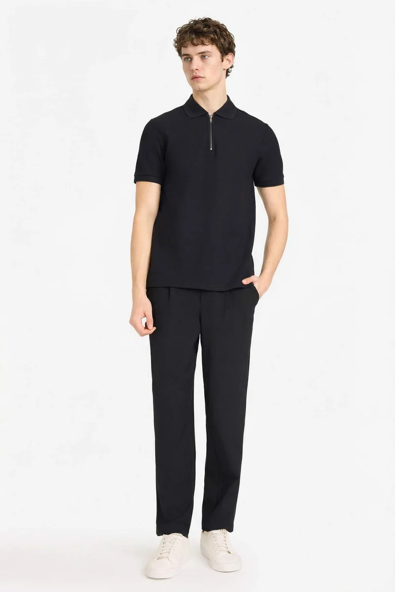 DeFacto Regular Fit Zip Collar Short Sleeve Polo T-Shirt