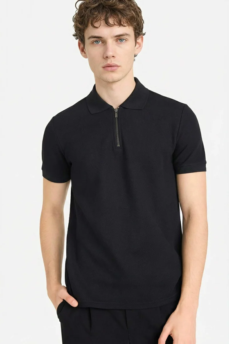 DeFacto Regular Fit Zip Collar Short Sleeve Polo T-Shirt