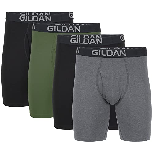 Gildan Men's Underwear Cotton Stretch Boxer Briefs, Multipack, Black Soot/Heather Dark Grey/Green Midnight (4-Pack), Small - Image 1