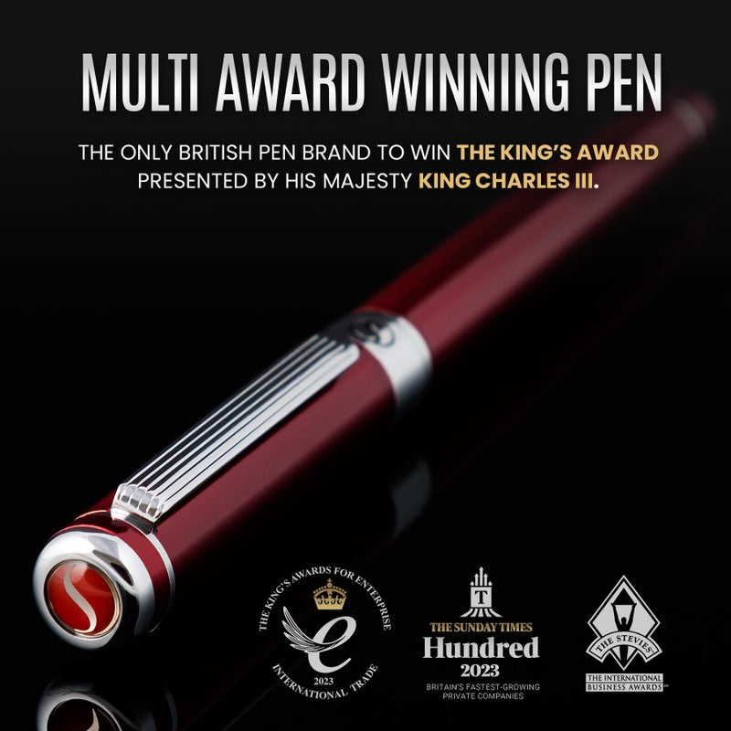 Scriveiner Deep Crimson Red Fountain Pen - Stunning Luxury Pen with Chrome Finish, Schmidt Nib (Fine), Best Pen Gift Set for Men & Women, Professional, Executive, Office, Nice Pens - Image 2
