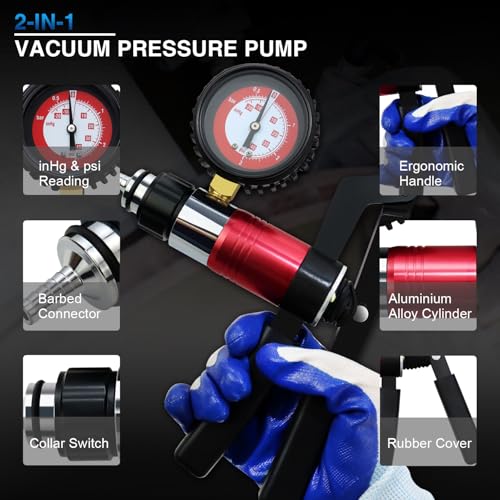 YSTOOL Hand Held Vacuum and Pressure Pump Brake Clutch Fluid Bleeder Tool Kit Oil Change Power Steering Fluid Bleeding Set with Pressure Gauge Jar Adapters for Auto Car Truck Motorcycle Use Blue Case - Image 4