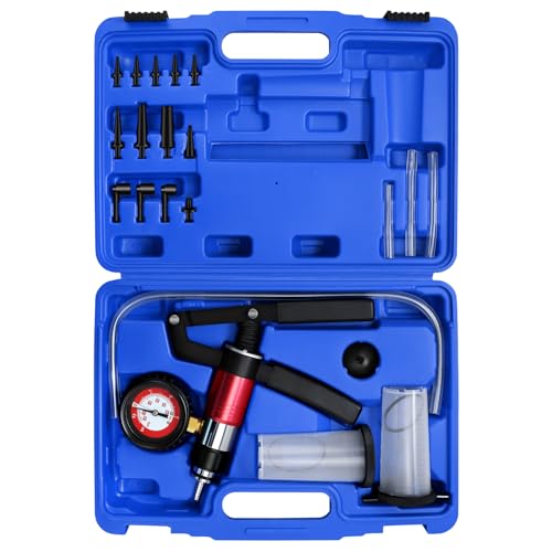 YSTOOL Hand Held Vacuum and Pressure Pump Brake Clutch Fluid Bleeder Tool Kit Oil Change Power Steering Fluid Bleeding Set with Pressure Gauge Jar Adapters for Auto Car Truck Motorcycle Use Blue Case - Image 1