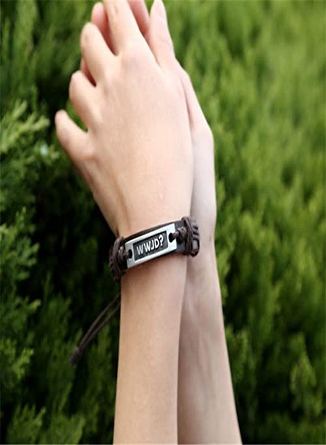 FORUBUS WWJD Leather Bracelet, Religious What Would Jesus Do Strand Bracelet for Women Men Religious Guide Gift, Go to Church Pray Baptism Jewelry - Image 5