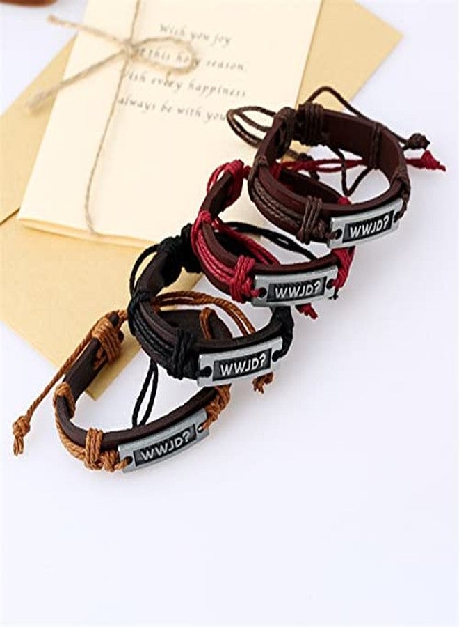 FORUBUS WWJD Leather Bracelet, Religious What Would Jesus Do Strand Bracelet for Women Men Religious Guide Gift, Go to Church Pray Baptism Jewelry - Image 3