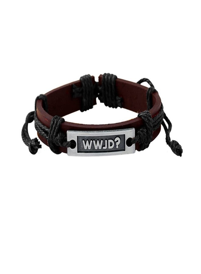 FORUBUS WWJD Leather Bracelet, Religious What Would Jesus Do Strand Bracelet for Women Men Religious Guide Gift, Go to Church Pray Baptism Jewelry - Image 2