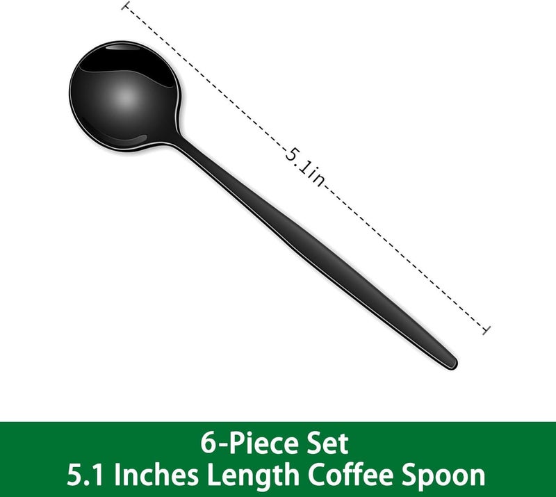 Dehov 5.1 Inch Coffee & Tea Spoons,6-Piece Black Stainless Steel Dessert Spoons For Cafe,Black Espresso Spoon,Cute Small Demitasse Spoon - Image 2