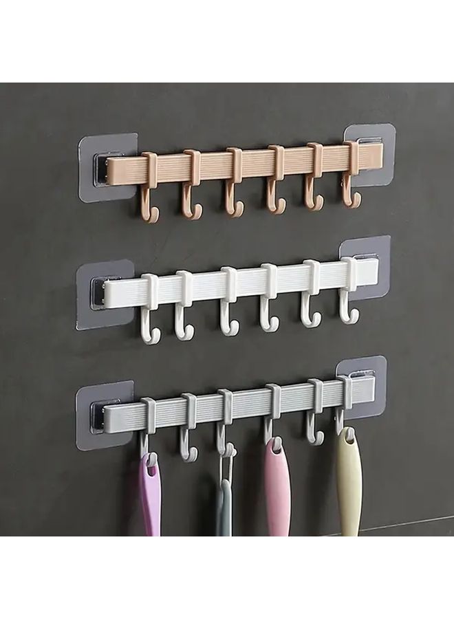 Grey Adjustable Kitchen Storage Rack Set With 6 Wall Hooks For Towels And Keys - Image 1