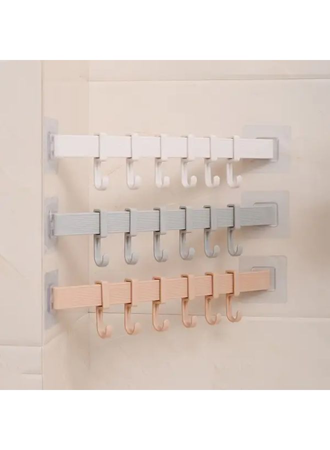 Grey Adjustable Kitchen Storage Rack Set With 6 Wall Hooks For Towels And Keys - Image 2
