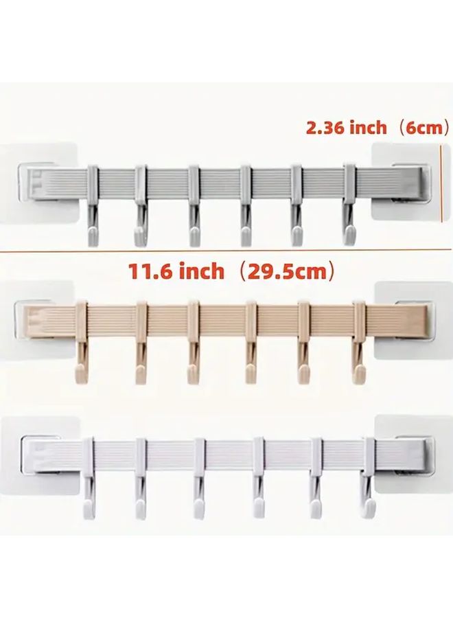 Grey Adjustable Kitchen Storage Rack Set With 6 Wall Hooks For Towels And Keys - Image 4