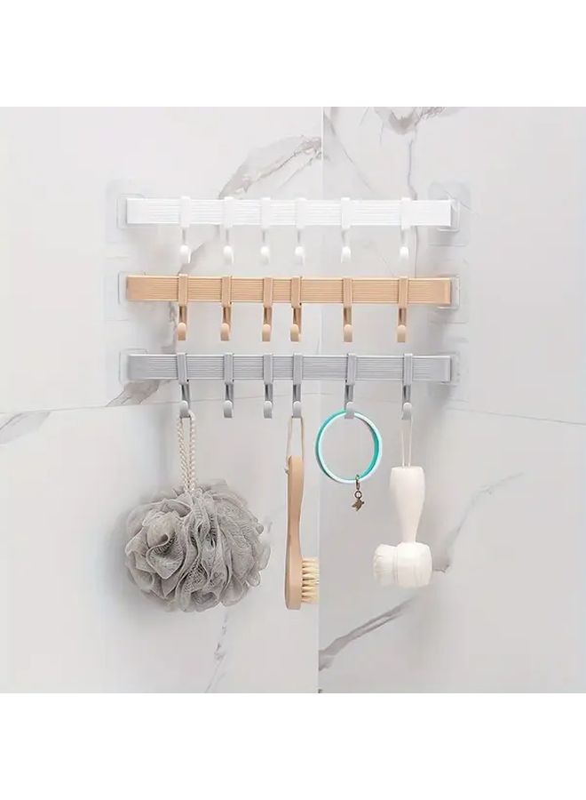 Grey Adjustable Kitchen Storage Rack Set With 6 Wall Hooks For Towels And Keys - Image 5