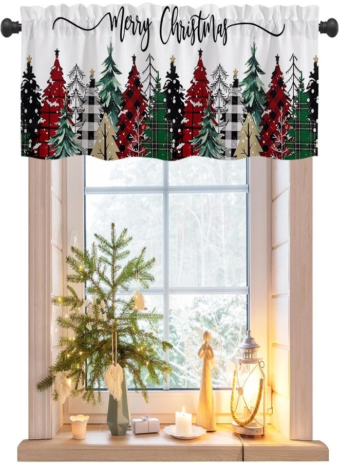 Finphoon Christmas Valances for Kitchen Windows, Christmas Tree Valances for Window, Farmhouse Valance Curtain, Rod Pocket Window Treatment Valance for Kitchen, Bathrooms, Living Room, 54 x 18 in - Image 1