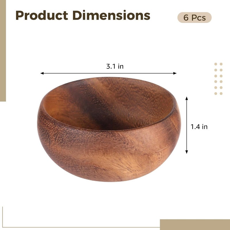 Acacia Wooden Bowls Set, 6 Pcs, 3.1 In Salad Bowls, Rustic Kitchen Decor, Housewarming Gift Idea - Image 4