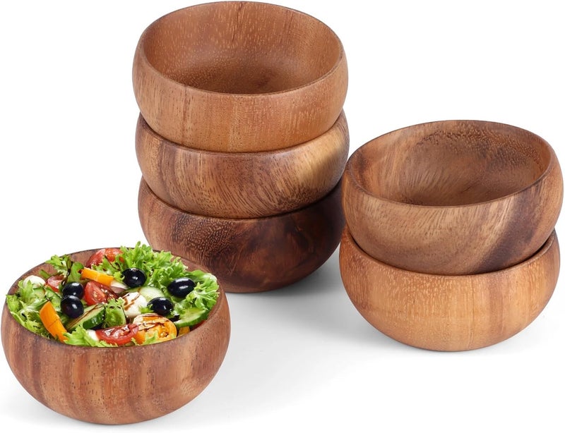 Acacia Wooden Bowls Set, 6 Pcs, 3.1 In Salad Bowls, Rustic Kitchen Decor, Housewarming Gift Idea - Image 1