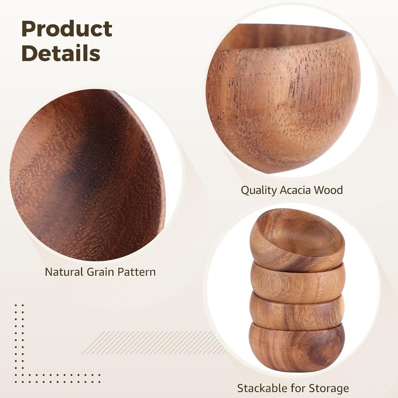 Acacia Wooden Bowls Set, 6 Pcs, 3.1 In Salad Bowls, Rustic Kitchen Decor, Housewarming Gift Idea - Image 3