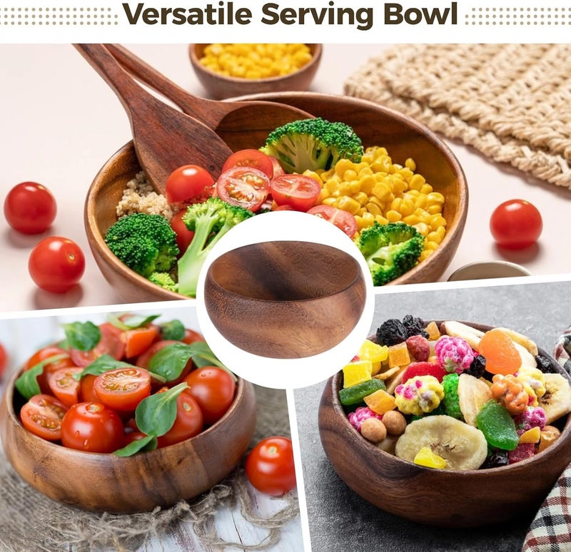 Acacia Wooden Bowls Set, 6 Pcs, 3.1 In Salad Bowls, Rustic Kitchen Decor, Housewarming Gift Idea - Image 5