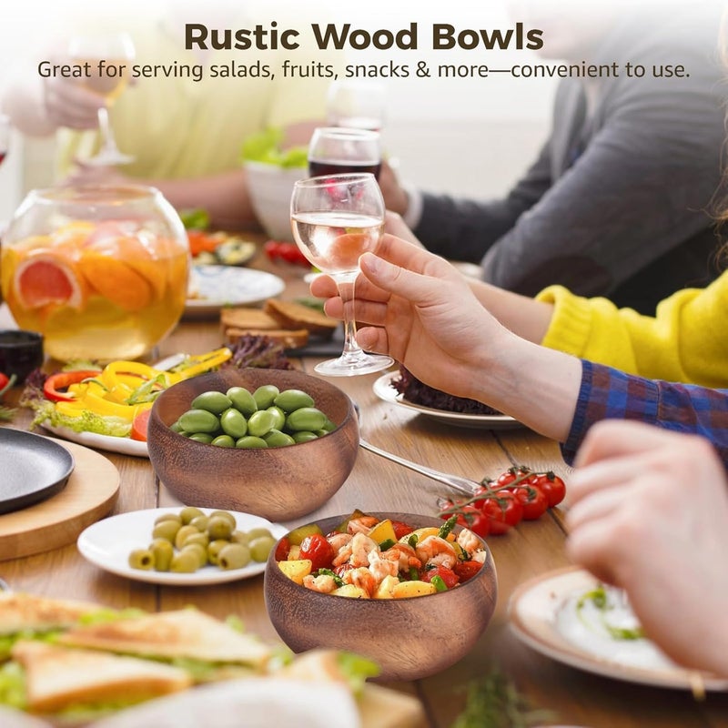 Acacia Wooden Bowls Set, 6 Pcs, 3.1 In Salad Bowls, Rustic Kitchen Decor, Housewarming Gift Idea - Image 2