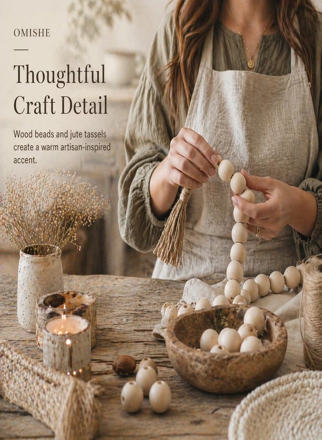 OMISHE Extra Large Wood Bead Garland with 1.6" Diameter Wooden Beads and Tassels, 41" Long Rustic Farmhouse Country Decorative Beads for Home Tiered Tray Decor, Natural Beige - Image 5