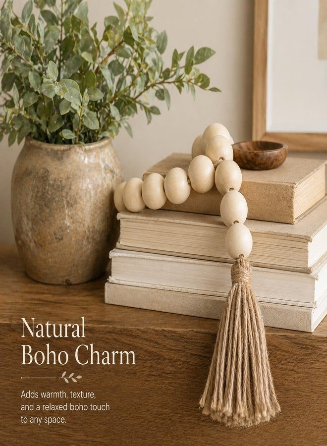 OMISHE Extra Large Wood Bead Garland with 1.6" Diameter Wooden Beads and Tassels, 41" Long Rustic Farmhouse Country Decorative Beads for Home Tiered Tray Decor, Natural Beige - Image 4