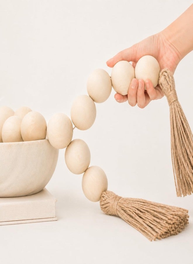 OMISHE Extra Large Wood Bead Garland with 1.6" Diameter Wooden Beads and Tassels, 41" Long Rustic Farmhouse Country Decorative Beads for Home Tiered Tray Decor, Natural Beige - Image 1