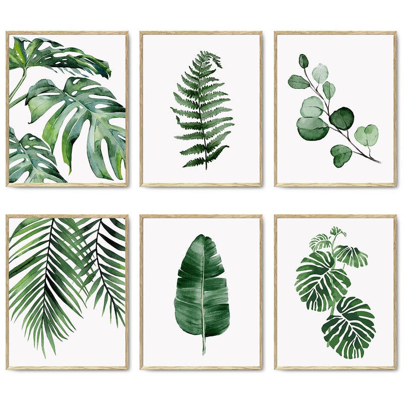 HOME TROVE  Green Botanical Wall Art Print Set of 6 Natural Plant Leaves Home Decor Aesthetic Bathroom Wall Art Canvas Posters Leaf Prints Poster Set (11"x14" UNFRAMED, Leaf Wall Art) - Image 3