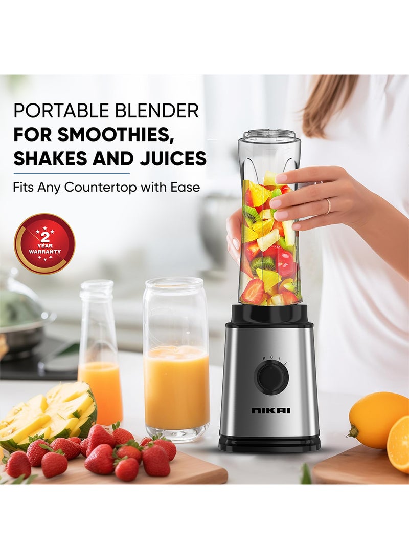 NIKAI 300W Smoothie Maker | 600ml Capacity | Powerful Motor for Smooth Blending | Stainless Steel Blades, BPA-Free Tritan Bottles with Lids | Compact Design, Ideal for Smoothies and Shakes 600 ml 300 W NB202ST Silver/Black - Image 2