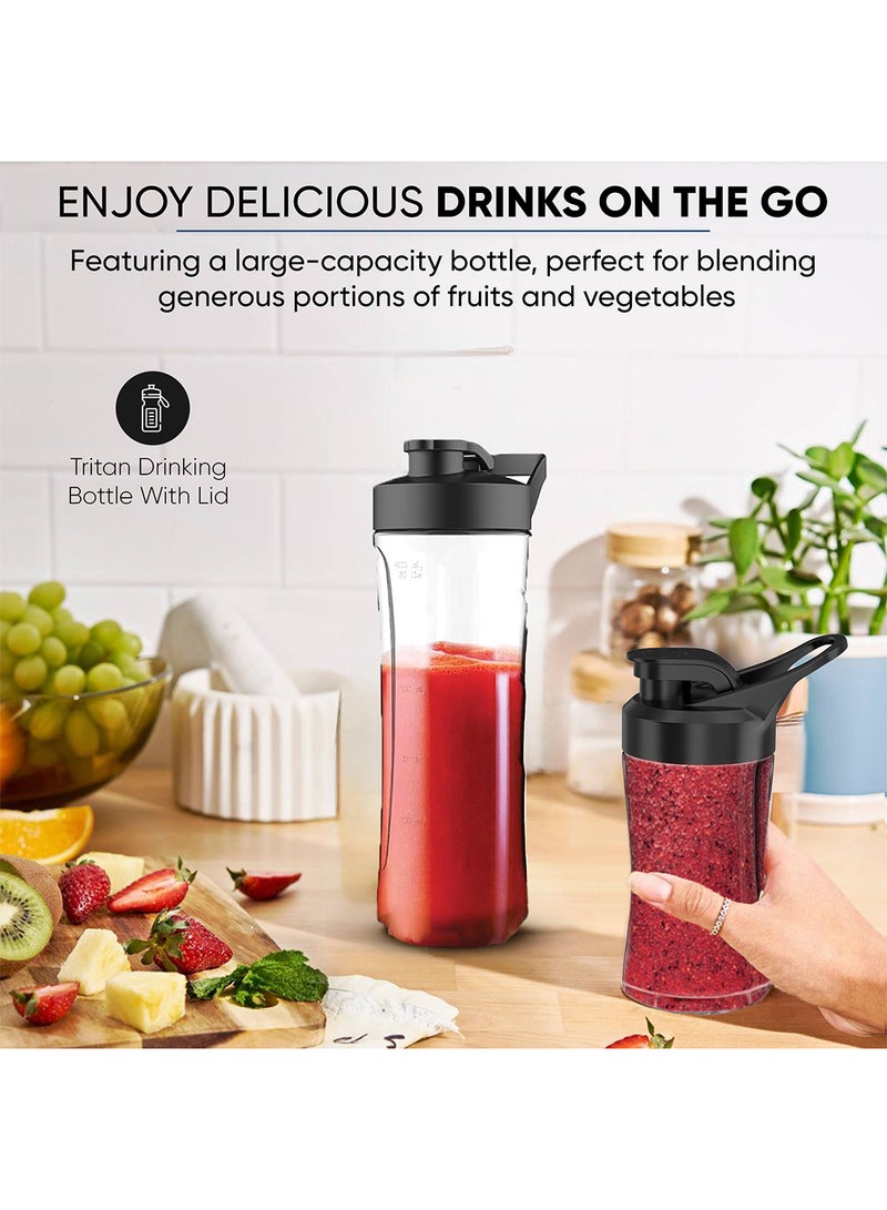 NIKAI 300W Smoothie Maker | 600ml Capacity | Powerful Motor for Smooth Blending | Stainless Steel Blades, BPA-Free Tritan Bottles with Lids | Compact Design, Ideal for Smoothies and Shakes 600 ml 300 W NB202ST Silver/Black - Image 4