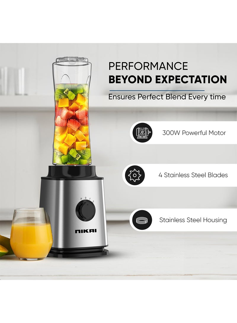 NIKAI 300W Smoothie Maker | 600ml Capacity | Powerful Motor for Smooth Blending | Stainless Steel Blades, BPA-Free Tritan Bottles with Lids | Compact Design, Ideal for Smoothies and Shakes 600 ml 300 W NB202ST Silver/Black - Image 3