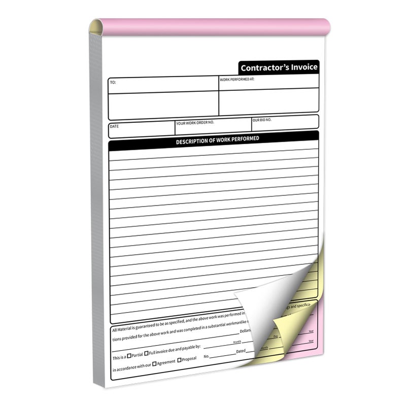 AMXZEA Contractor Invoice Books3 Part Carbonless Contractor Estimate BookWork Order Receipt Book with Carbon Copies73 x 11 Inch 50 Sets - Image 2