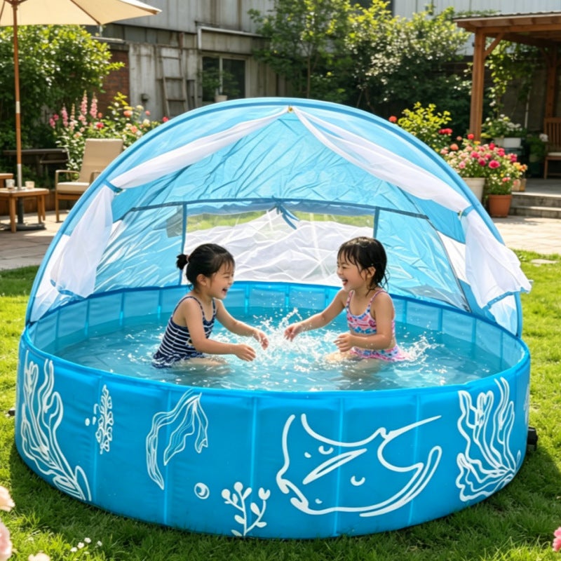 Kids Folding Pool with Canopy and Mosquito Net - Image 1