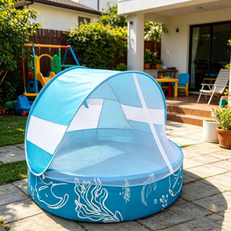 Kids Folding Pool with Canopy and Mosquito Net - Image 3