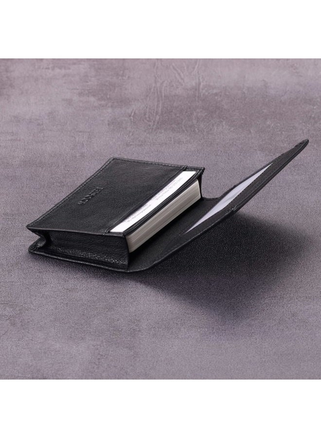 HISCOW Leather Business Card Case Holder for Men & Women, Italian Calfskin (Vintage Black) - Image 4