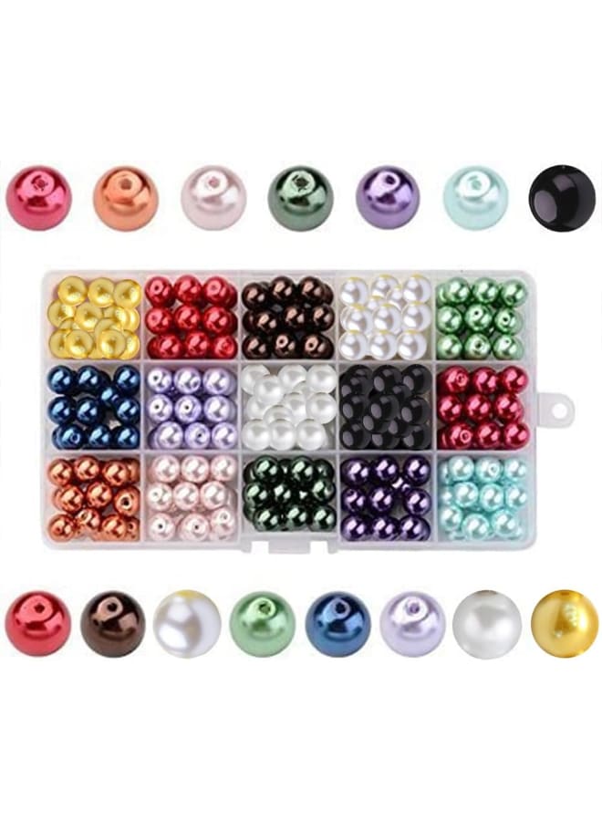 - 270 Pieces 15 Colours Round Glass Beads Pearlescent Beads Dyed for DIY Jewellery Making Necklace Bracelet 10 mm, Hole: 1 mm - Image 1