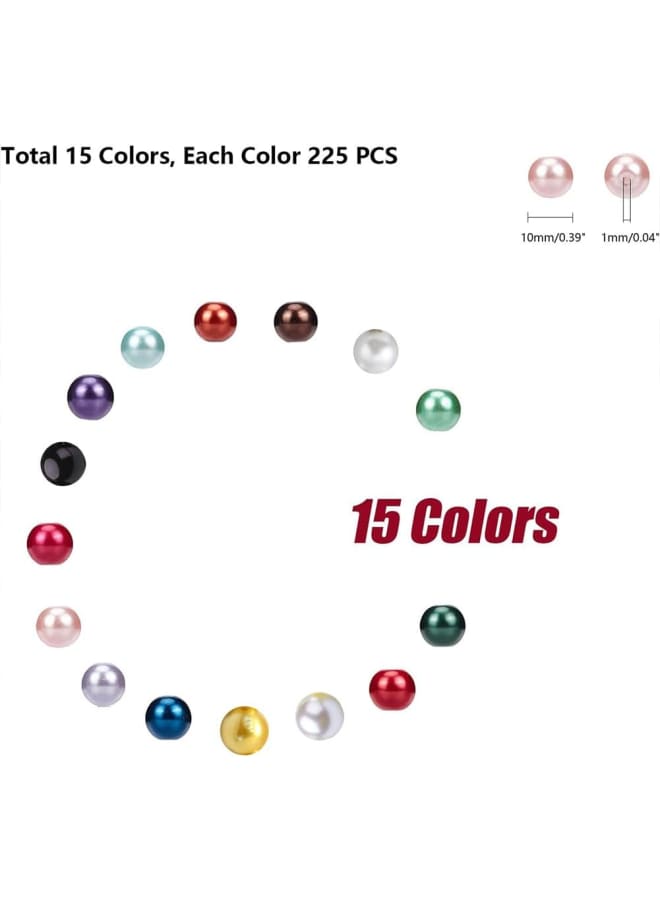- 270 Pieces 15 Colours Round Glass Beads Pearlescent Beads Dyed for DIY Jewellery Making Necklace Bracelet 10 mm, Hole: 1 mm - Image 5