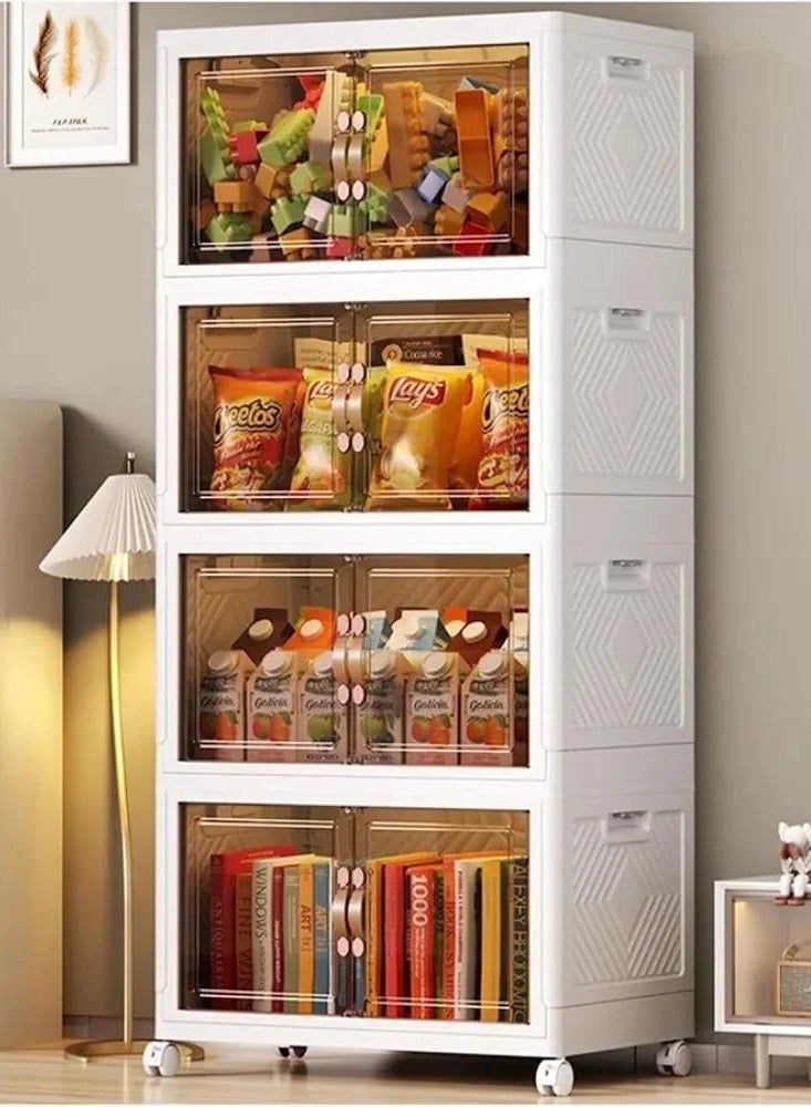 دينكس صندوق تخزين بلاستيكي قابل للطي - 4 طبقات مع عجلات وأبواب مغناطيسية - Image 3