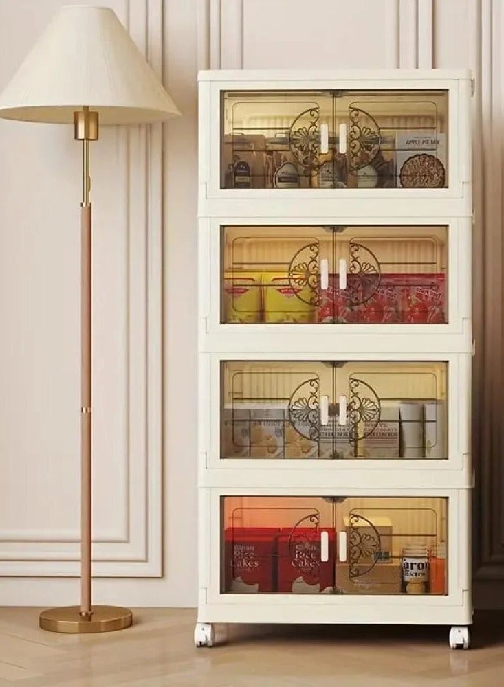 دينكس صندوق تخزين بلاستيكي قابل للطي - 4 طبقات مع عجلات وأبواب مغناطيسية - Image 4