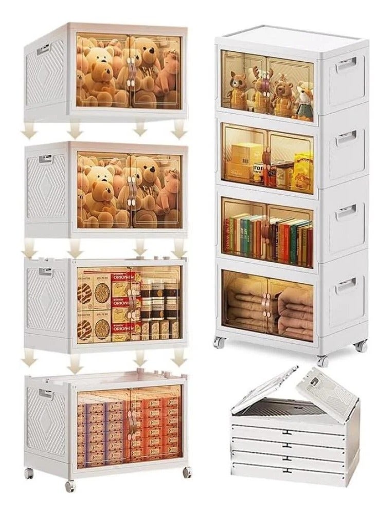 دينكس صندوق تخزين بلاستيكي قابل للطي - 4 طبقات مع عجلات وأبواب مغناطيسية - Image 2