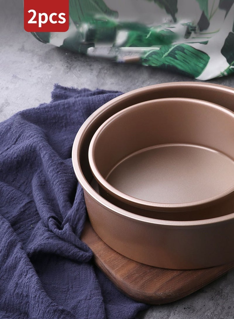 بيروي 2 قطعة طقم قوالب كيك كيك معجنات الكيك من الفولاذ الكربوني طقم قوالب كيك دائري من الفولاذ الكربوني قابل للإزالة من القاع قالب كيك 6 بوصة، 8 بوصة - Image 1