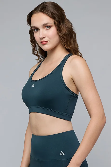 R&B Solid Sports Bra with Scoop Neck
