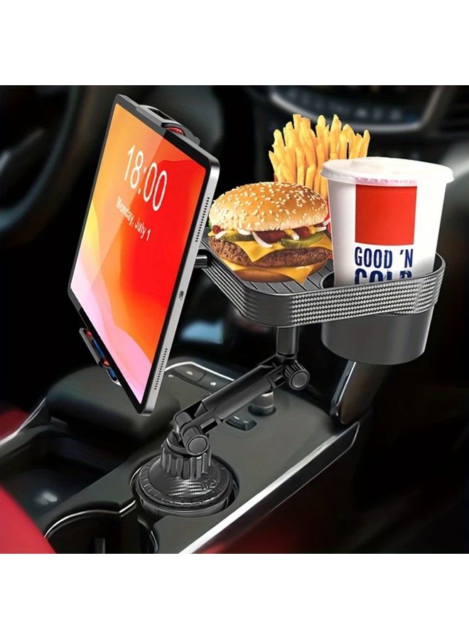 3 In 1 Adjustable Black Car Cup Holder Tray And Phone Mount Expandable Tablet Stand For Trucks Fits 4 Inch To 12 Inch Devices - Image 1
